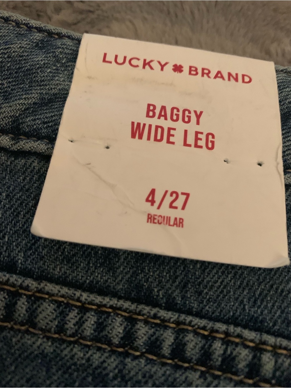 Lucky Brand Baggy Wide Leg Jeans with Laser Heart Motif β’ Size: 4/27 R β’ NWT - Picture 6 of 16